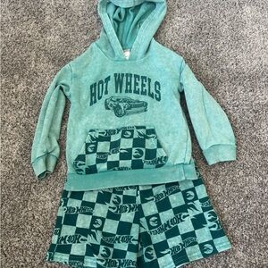 Hot Wheels Green Hoodie and Shorts Set